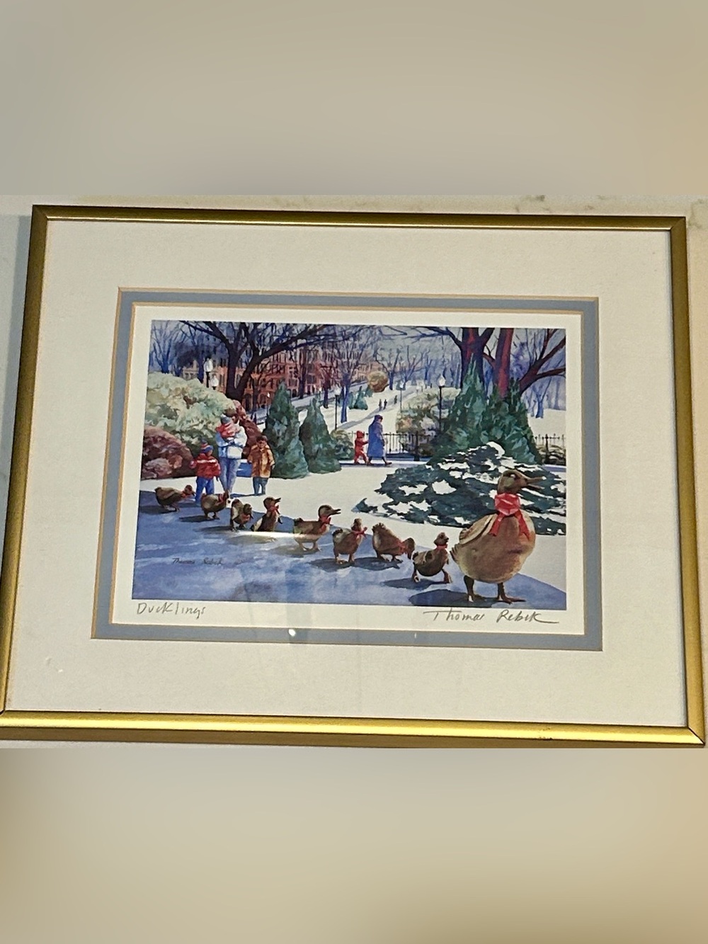 Thomas Rebek signed & framed Ducklings in Boston Public Garden